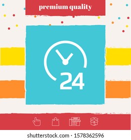 Open around the clock icon. Opening hours symbol icon. Graphic elements for your design
