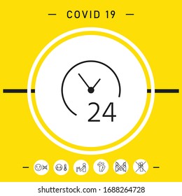 Öffnen Sie das Symbol rund um die Uhr. Symbol für Öffnungszeiten. Grafische Elemente für Ihr Design