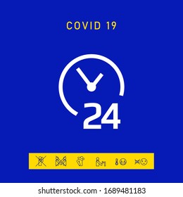 Open around the clock icon. Opening hours symbol icon. Graphic elements for your design