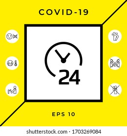 Open around the clock icon. Opening hours symbol icon. Graphic elements for your design