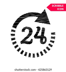Open around the clock icon. Opening hours icon. Scribble icon for you design.