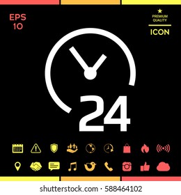 Open around the clock icon. Opening hours symbol icon