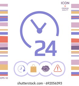 Open around the clock icon. Opening hours symbol icon