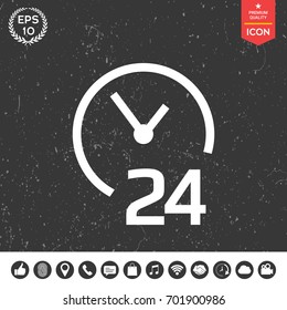 Open around the clock icon. Opening hours symbol icon