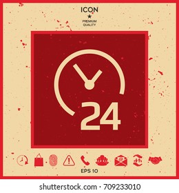 Open around the clock icon. Opening hours symbol icon