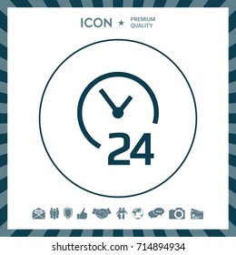 Open around the clock icon. Opening hours symbol icon