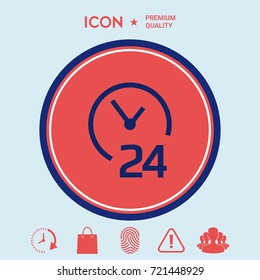 Open around the clock icon. Opening hours symbol icon