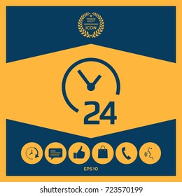 Open around the clock icon. Opening hours symbol icon