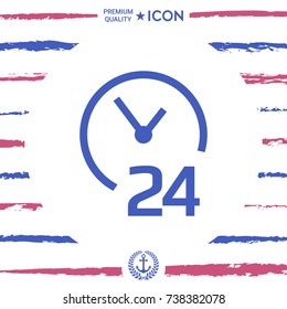 Open around the clock icon. Opening hours symbol icon