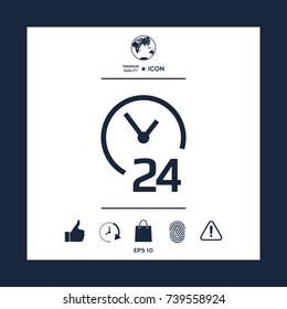 Open around the clock icon. Opening hours symbol icon