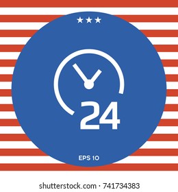 Open around the clock icon. Opening hours symbol icon