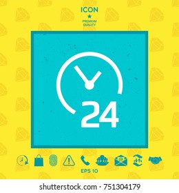 Open around the clock icon. Opening hours symbol icon
