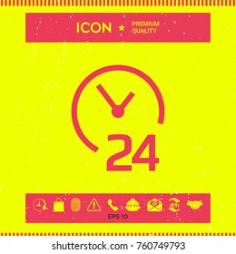 Open around the clock icon. Opening hours symbol icon