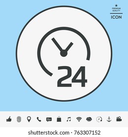 Open around the clock icon. Opening hours symbol icon
