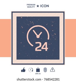Open around the clock icon. Opening hours symbol icon