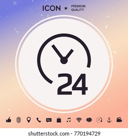 Open around the clock icon. Opening hours symbol icon