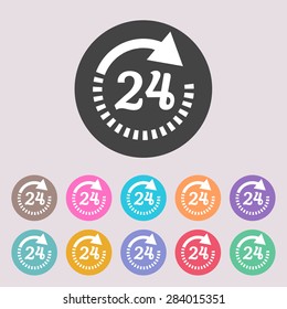 Open around the clock icons. Set of colored icons.
