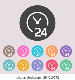 Open around the clock icons. Set of colored icons.
