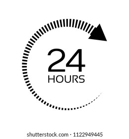 Open around the clock serving clock arrow sign. Open 24 hours a day icons. Vector illustration.