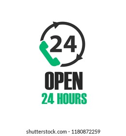 Open around the clock serving clock arrow sign