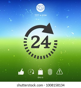 Open around the clock symbol icon. Opening hours symbol icon