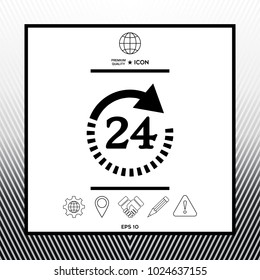 Open around the clock symbol icon. Opening hours symbol icon