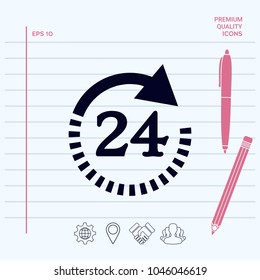 Open around the clock symbol icon. Opening hours symbol icon
