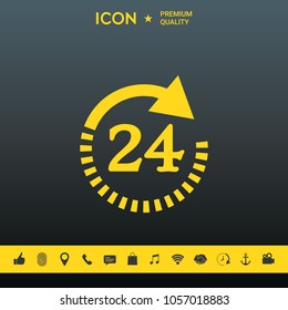 Open around the clock symbol icon. Opening hours symbol icon