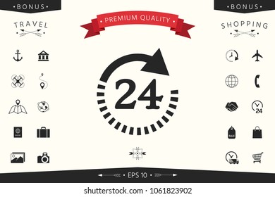 Open around the clock symbol icon. Opening hours symbol icon