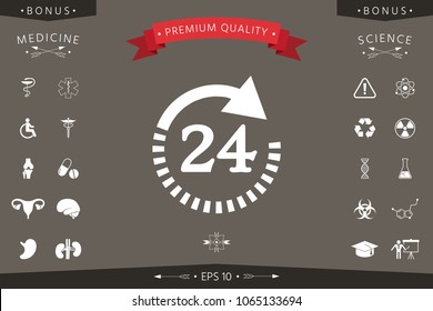 Open around the clock symbol icon. Opening hours symbol icon
