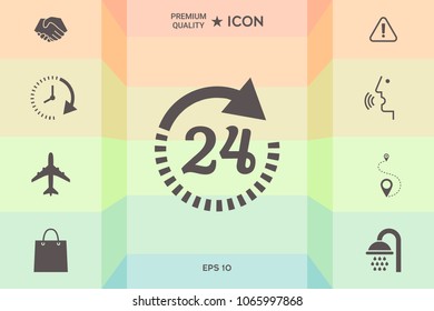 Open around the clock symbol icon. Opening hours icon