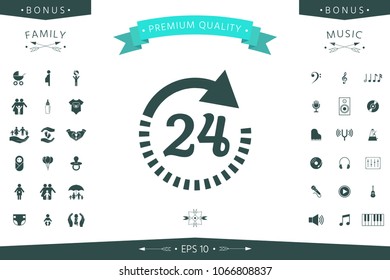 Open around the clock symbol icon. Opening hours icon