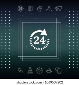 Open around the clock symbol icon. Opening hours symbol icon