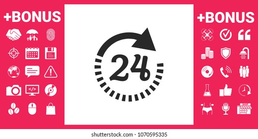 Open around the clock symbol icon. Opening hours icon