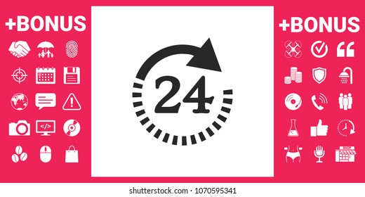 Open around the clock symbol icon. Opening hours symbol icon