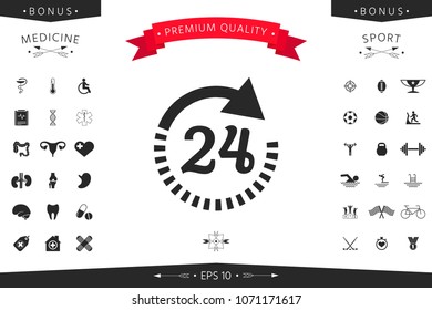 Open around the clock symbol icon. Opening hours icon