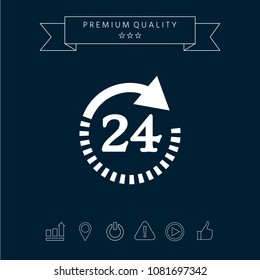 Open around the clock symbol icon. Opening hours symbol icon