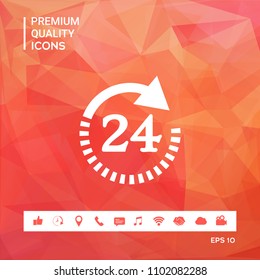 Open around the clock symbol icon. Opening hours symbol icon