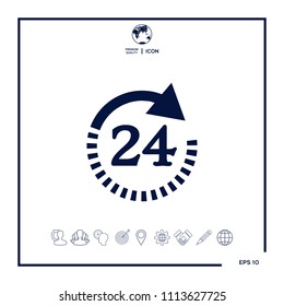 Open around the clock symbol icon. Opening hours symbol icon