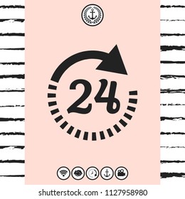 Open around the clock symbol icon. Opening hours icon