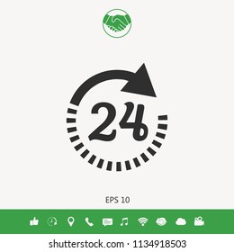Open around the clock symbol icon. Opening hours icon