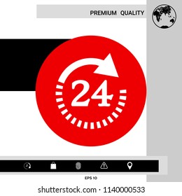 Open around the clock symbol icon. Opening hours symbol icon