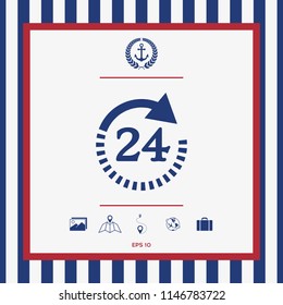 Open around the clock symbol icon. Opening hours symbol icon