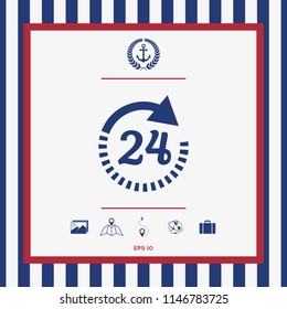 Open around the clock symbol icon. Opening hours icon