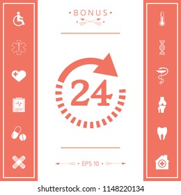 Open around the clock symbol icon. Opening hours symbol icon