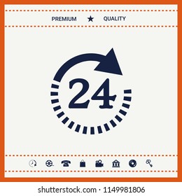 Open around the clock symbol icon. Opening hours symbol icon