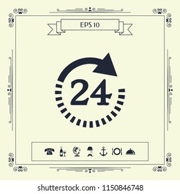 Open around the clock symbol icon. Opening hours symbol icon