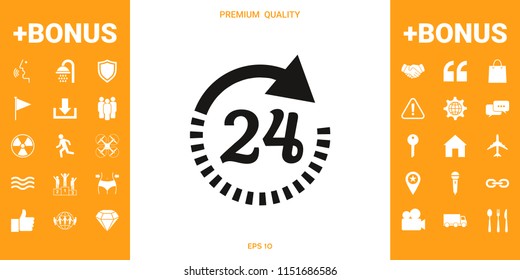 Open around the clock symbol icon. Opening hours icon