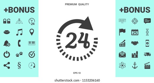 Open around the clock symbol icon. Opening hours icon