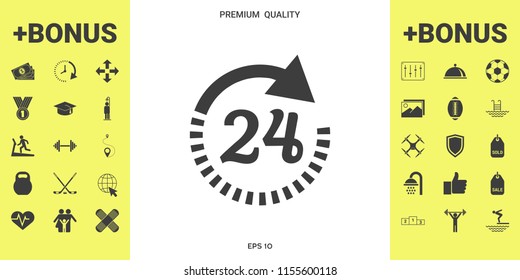 Open around the clock symbol icon. Opening hours icon